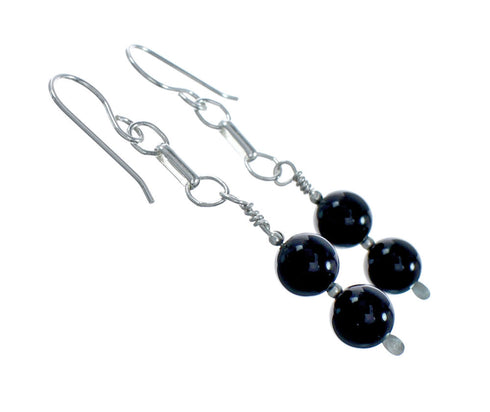 Sterling Silver Onyx Bead Hook Dangle Earrings X10930